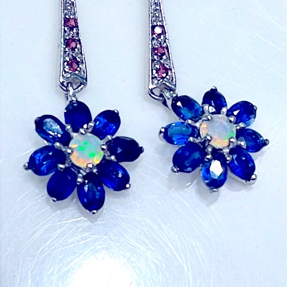 Genuine Opal Kyanite 14KGP Earrings - Picture 3 of 7